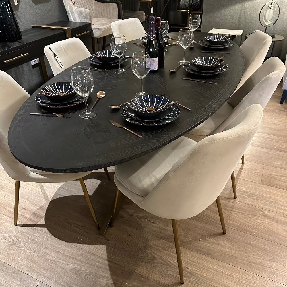 Blake black and brass oval dining table-Renaissance Design Studio