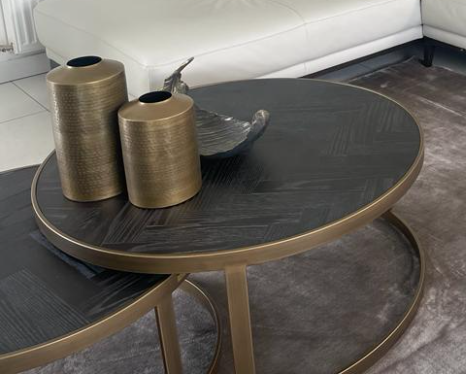 Blake Herringbone Coffee Table Set Of 2 - Brass Base-Renaissance Design Studio