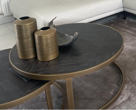 Blake herringbone coffee table set of 2 with brass  base