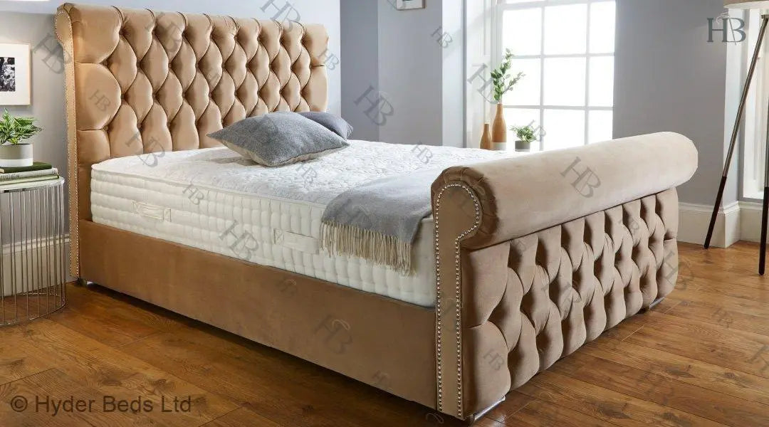 Buckingham Chesterfield bed in 5ft King clearance Colour GREY VELVET-Renaissance Design Studio