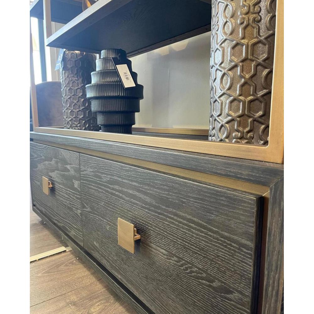 Byron H brushed gold with black oak Display Wall unit tall Cabinet reduced !.-Renaissance Design Studio