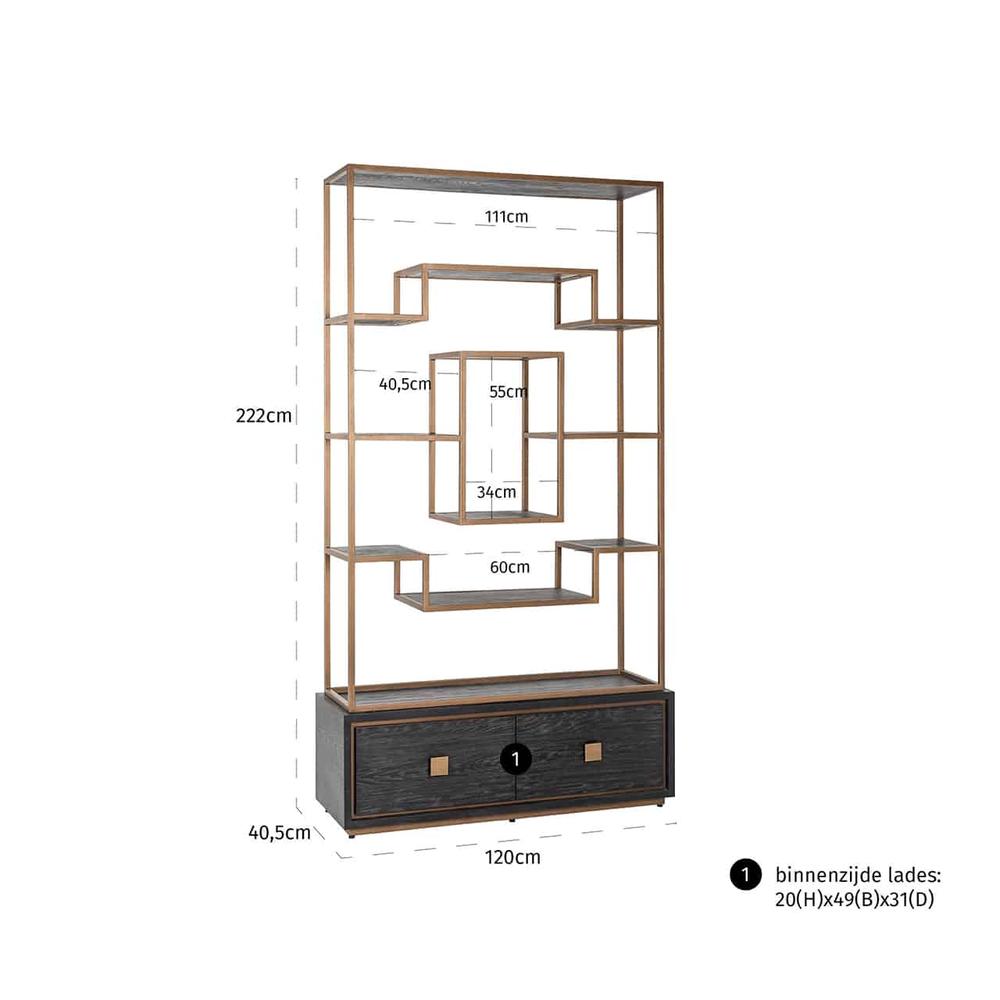 Byron H brushed gold with black oak Display Wall unit tall Cabinet reduced !.-Renaissance Design Studio