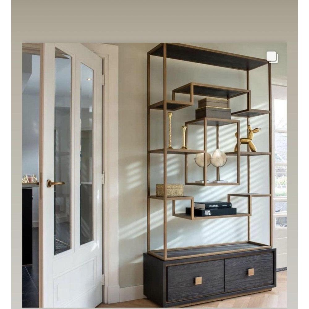 Byron H brushed gold with black oak Display Wall unit tall Cabinet reduced !.-Renaissance Design Studio