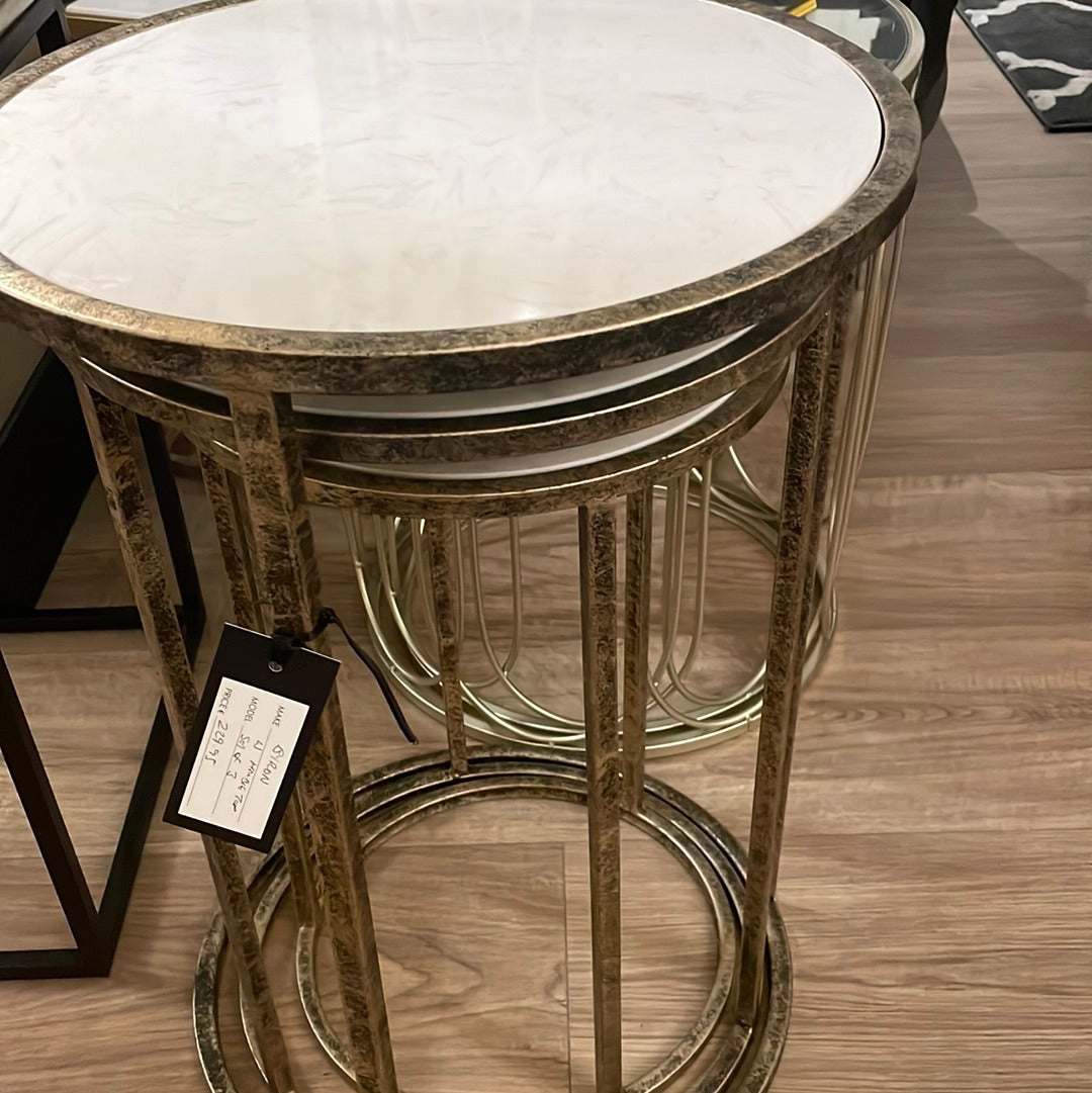 Byron Nest of 3 round Tables with marbled top-side table-Renaissance Design Studio