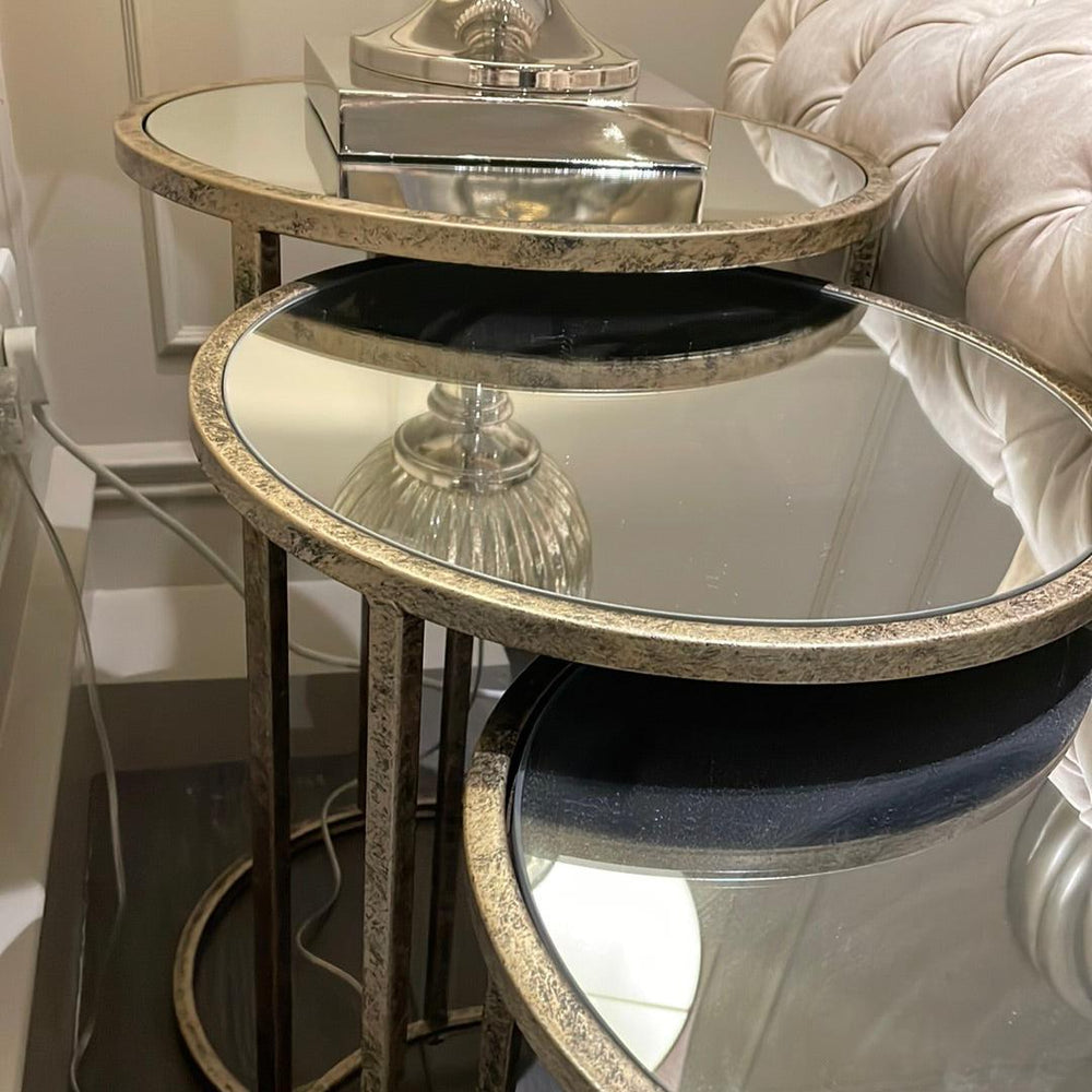 Byron Nest of 3 round Tables with mirrored top