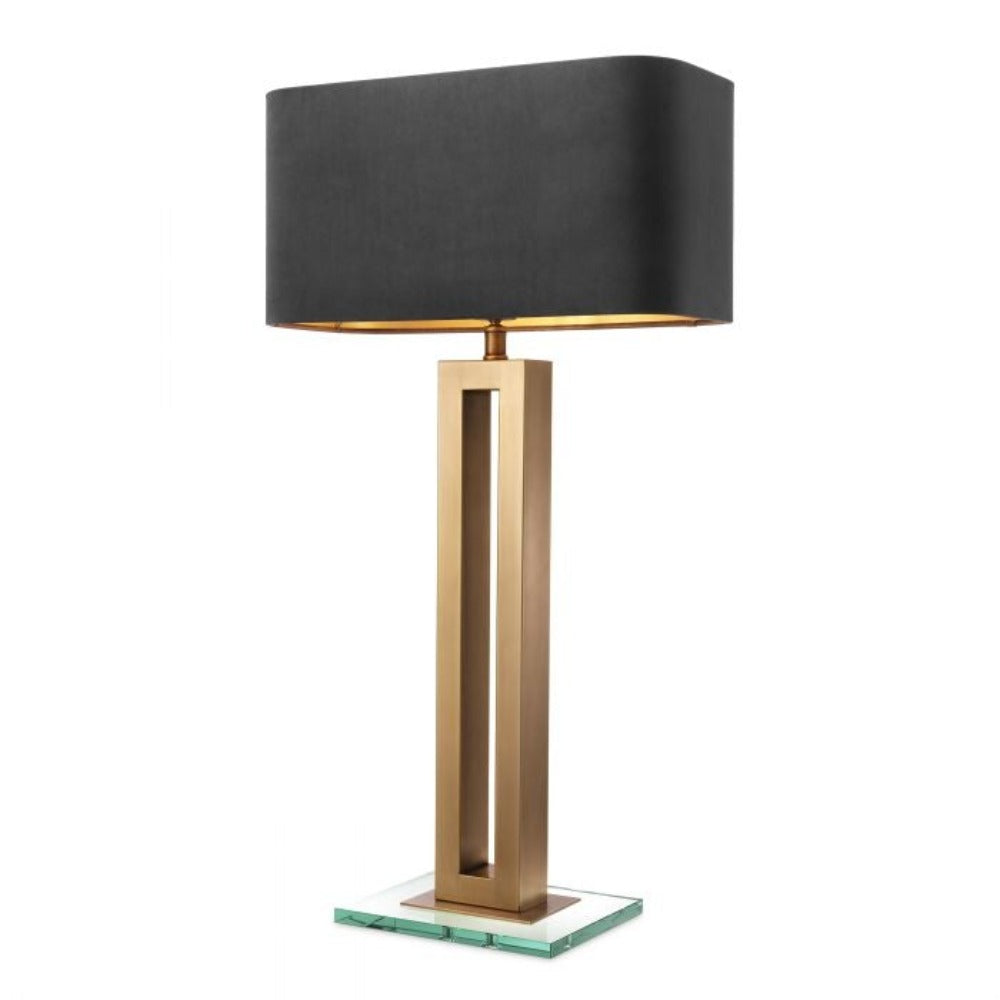 Cadogan Large Art Deco Brass Table Lamp w shade by Eichholtz - sold out-Renaissance Design Studio