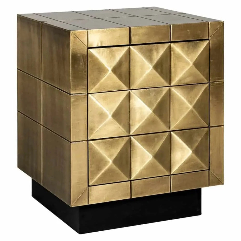 Calley Brushed Gold Bedside Locker 3 DRAWER BRUSHED GOLD-Renaissance Design Studio
