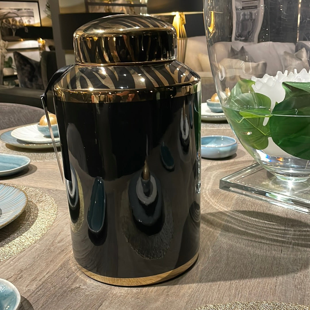 Calyse Black & Gold Jar - Reduced-Renaissance Design Studio