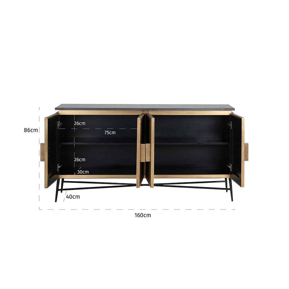 Camden Club Brass Wood With Marble Top - 4 door Sideboard-Renaissance Design Studio