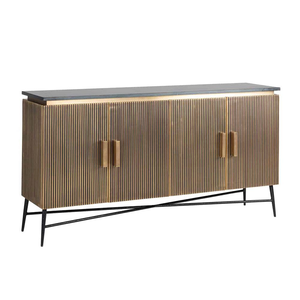 Camden Club Brass Wood With Marble Top - 4 door Sideboard-Renaissance Design Studio
