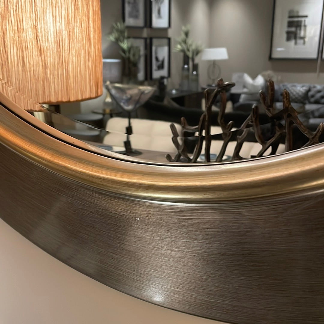 Camden Club Gun Metal and Brass Round Mirror-Mirrors-Renaissance Design Studio