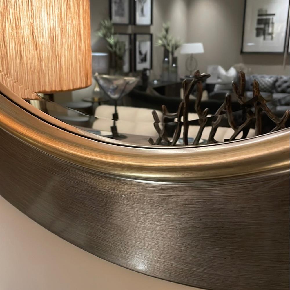 Camden Club Gun Metal and Brass Round Mirror-Renaissance Design Studio