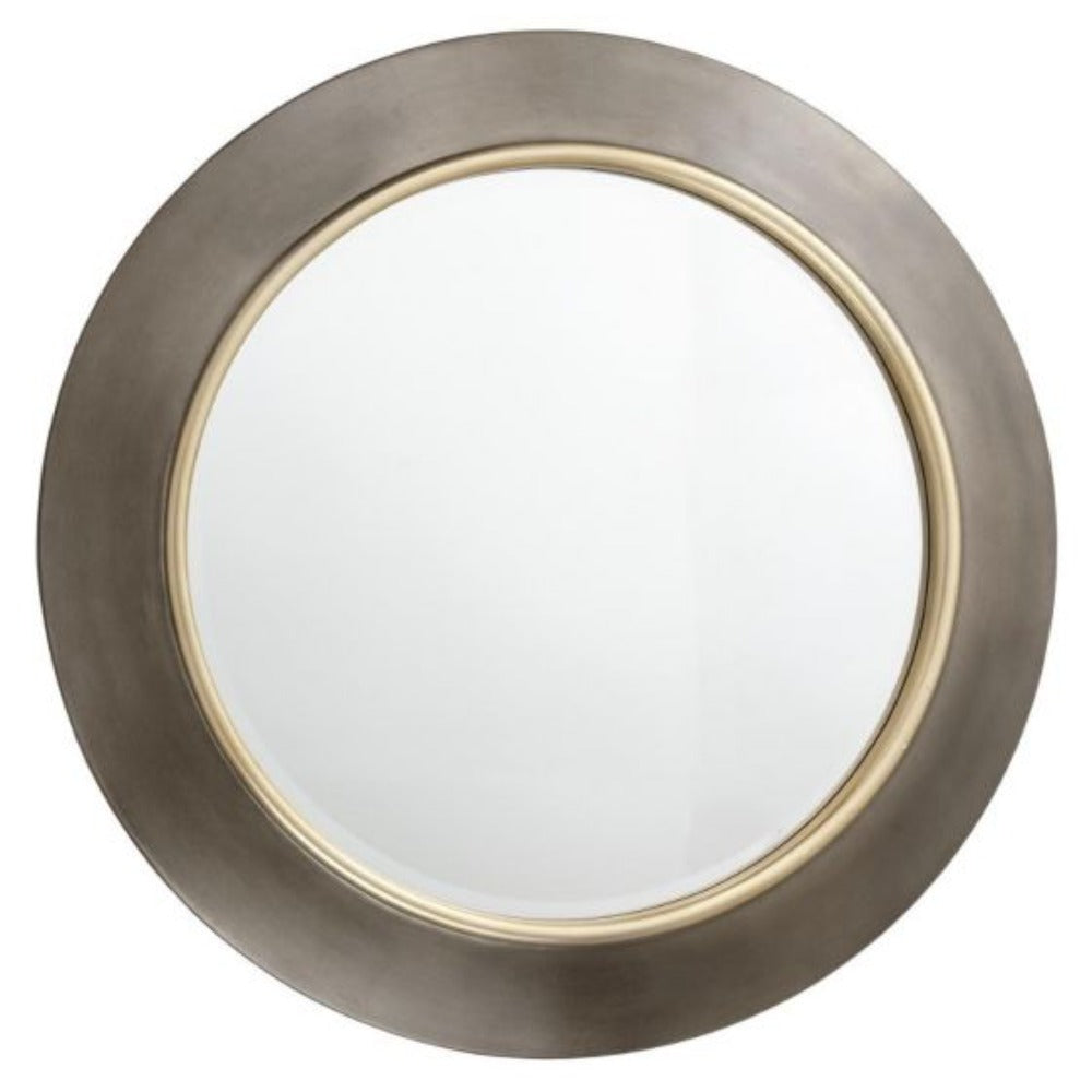 Camden Club Gun Metal and Brass Round Mirror-Mirrors-Renaissance Design Studio