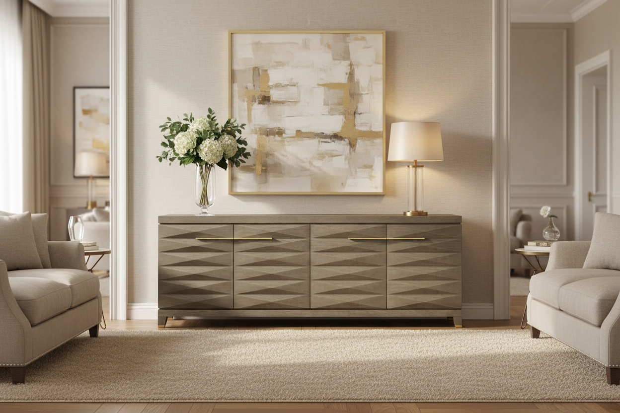 Cassandra 4 door large sideboard in taupe oak-sideboard-Renaissance Design Studio