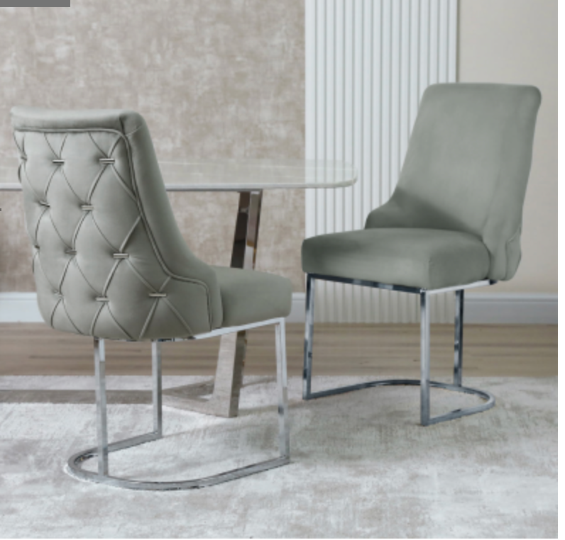 Cassia chrome and grey dining chairs available to order-Renaissance Design Studio