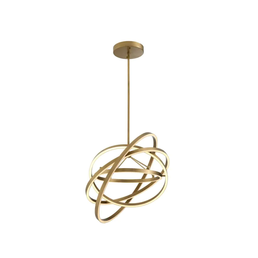 Eichholtz Cassini Chandelier: bronze finish, galactic design with four rotating LED-lit metal rings.