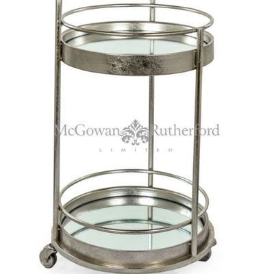 CHAMPAGNE LEAF ROUND BAR TROLLEY WITH MIRROR SHELVES reduced