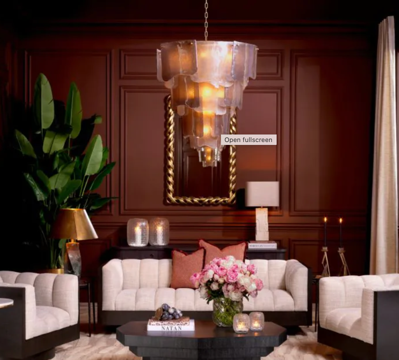 Chandelier Asinara L Antique brass finish w smoke glass by Eichholtz-Renaissance Design Studio
