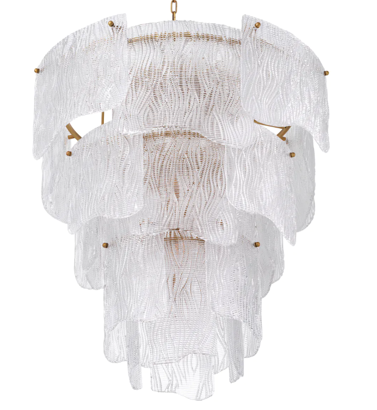 Chandelier Asinara L Antique brass finish w textured glass by Eichholtz-Renaissance Design Studio