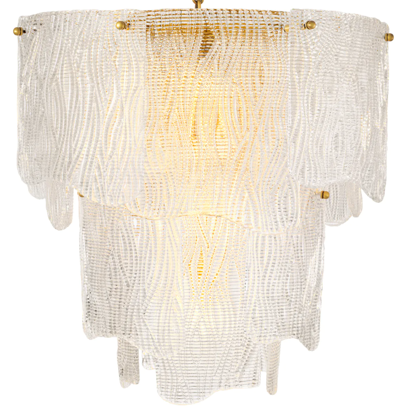 Chandelier Asinara S Antique brass finish w textured glass by Eichholtz-Renaissance Design Studio