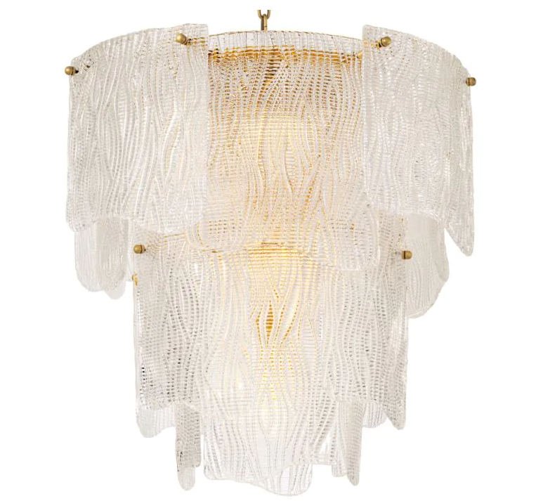 Chandelier Asinara S Antique brass finish w textured glass by Eichholtz-Renaissance Design Studio