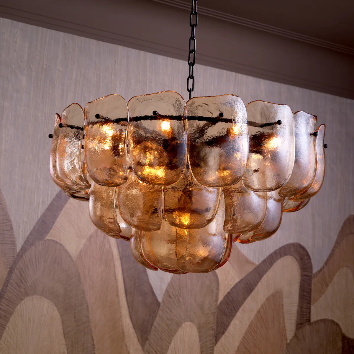 Chandelier Gustave Champagne colored glass by Eichholtz-Renaissance Design Studio
