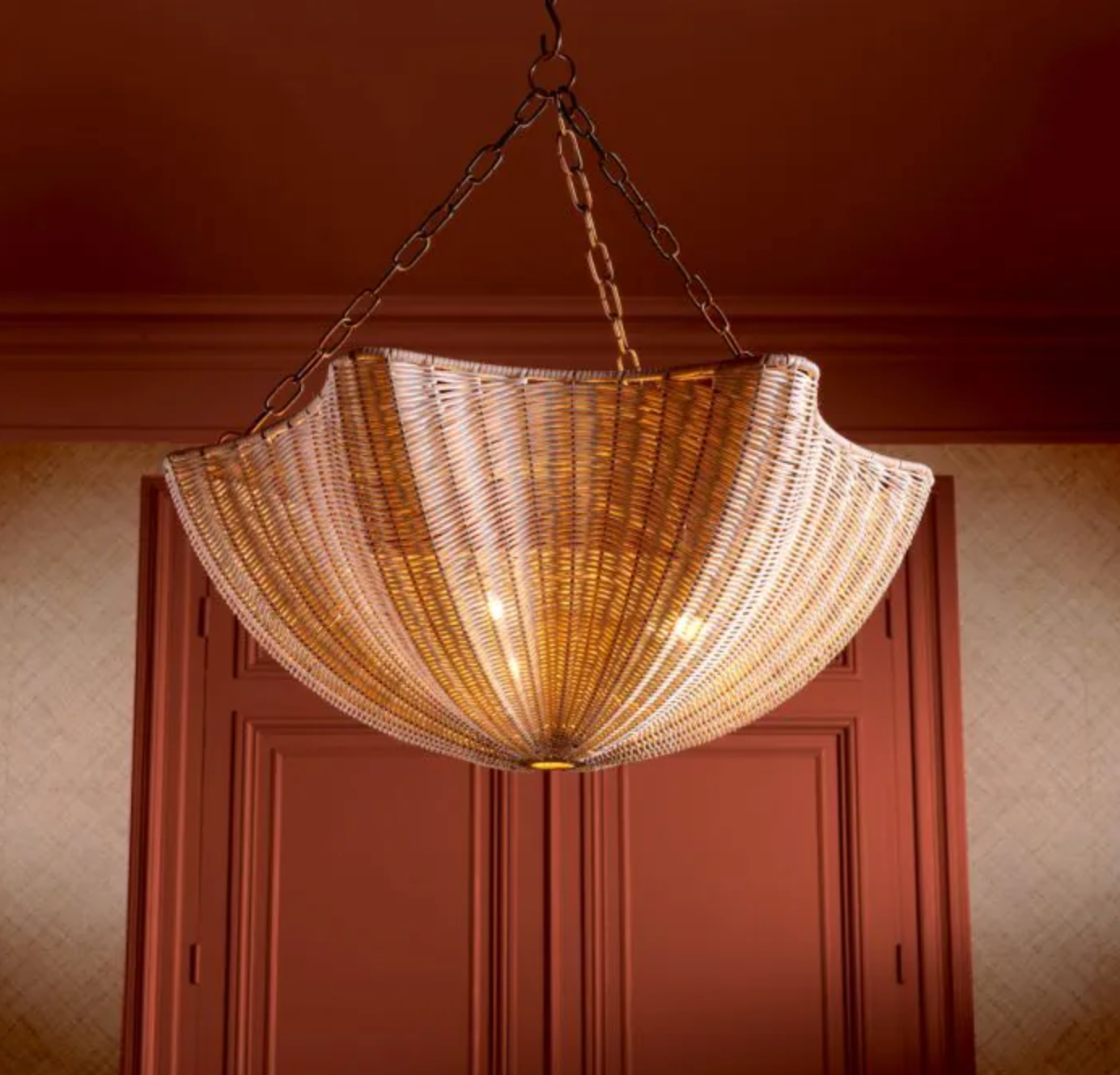 Chandelier Los Palmos Natural rattan | vintage brass finish by Eichholtz-Chandelier-Renaissance Design Studio