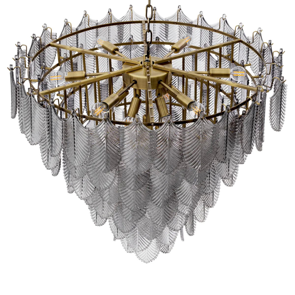 Chandelier Verbier Light Brushed brass smoked glass by Eichholtz Large-Renaissance Design Studio