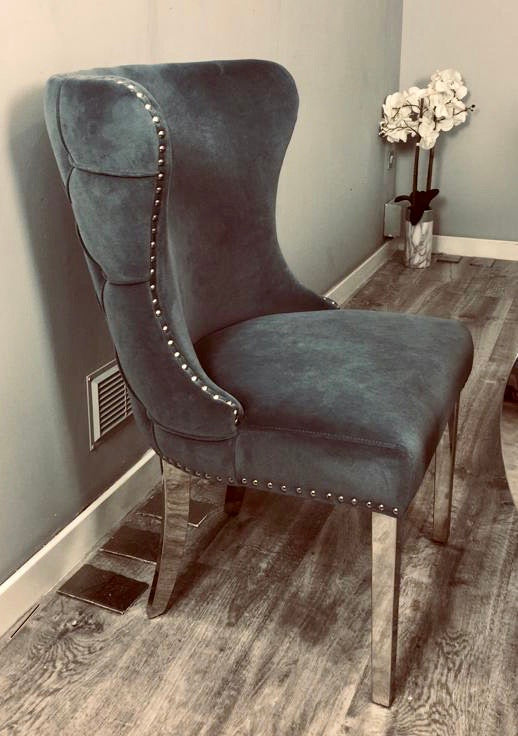 Chanel tufted dining chair w polished legs