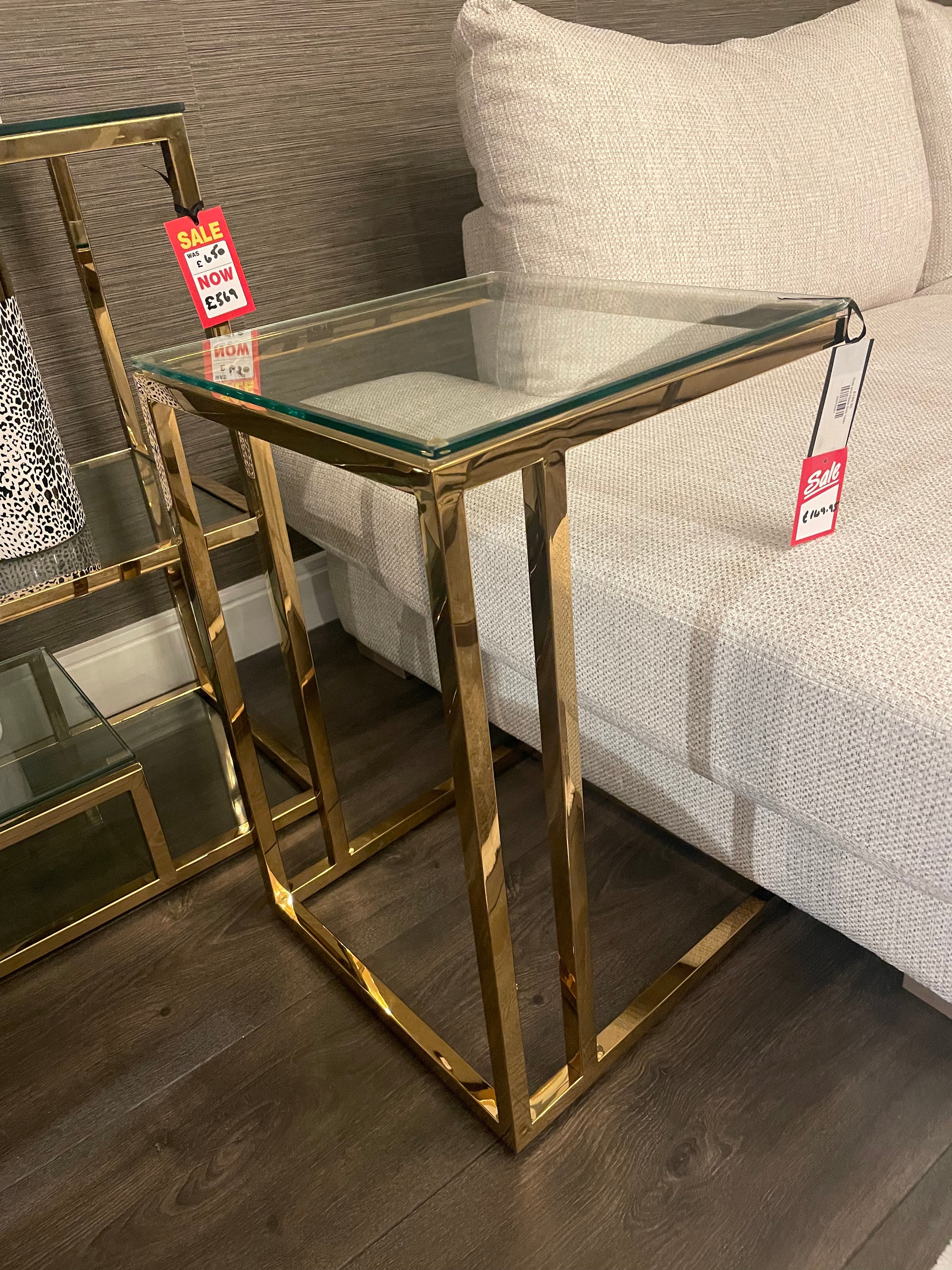 Charles Gold Metal Sofa Table With Glass Top-Renaissance Design Studio