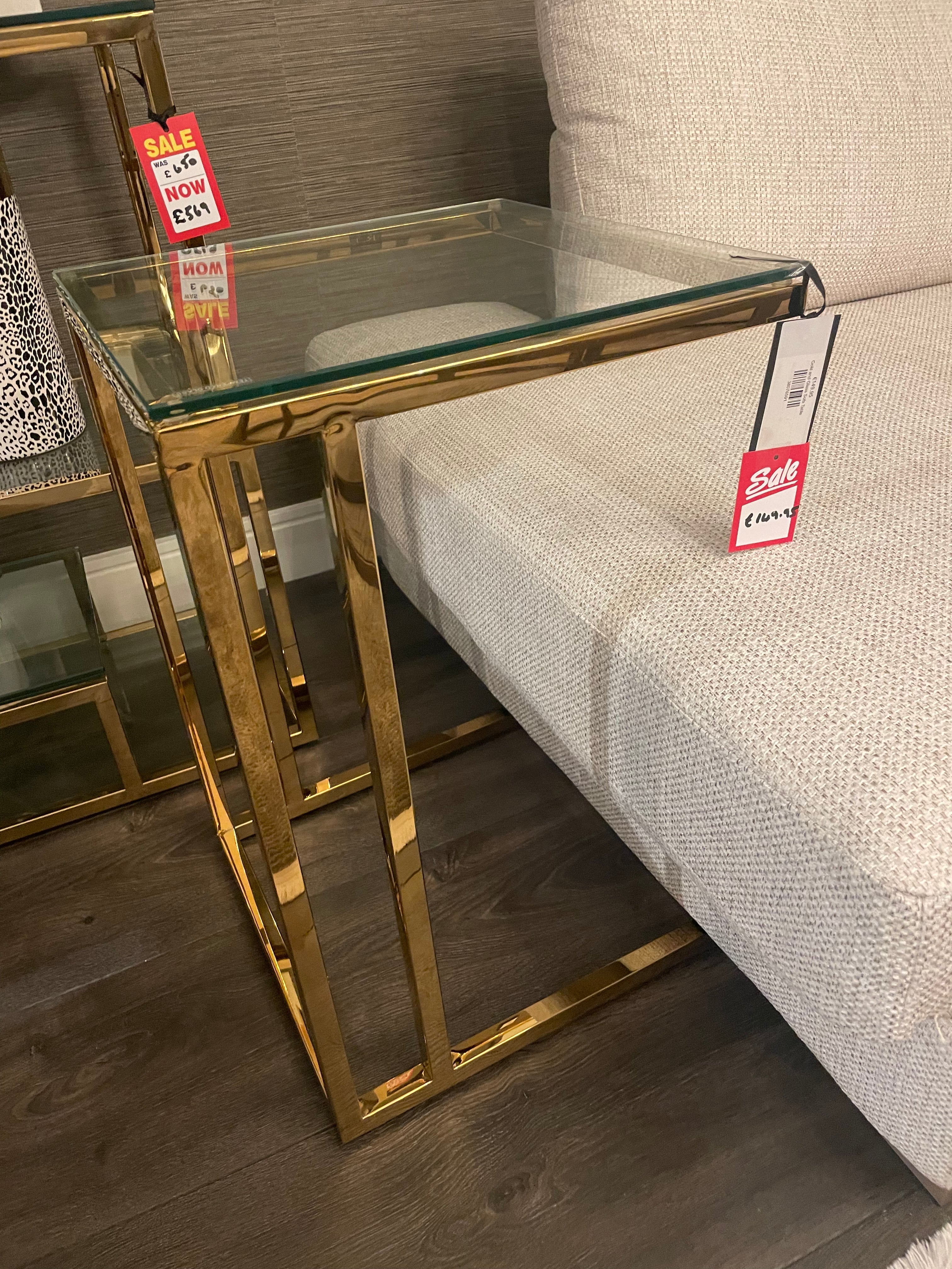 Charles Gold Metal Sofa Table With Glass Top-Renaissance Design Studio