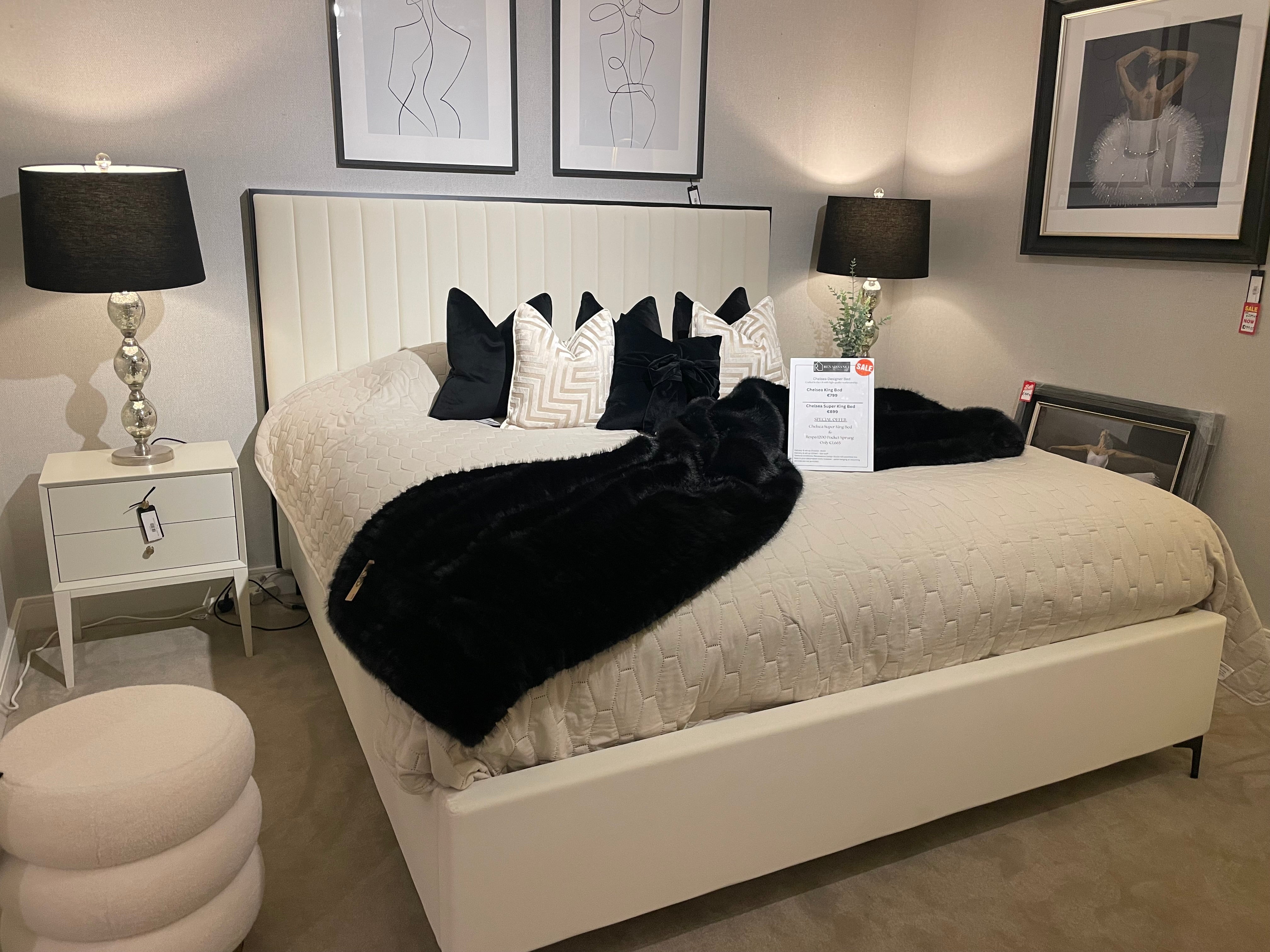Chelsea Belle designer bed in cream with black trim-Renaissance Design Studio