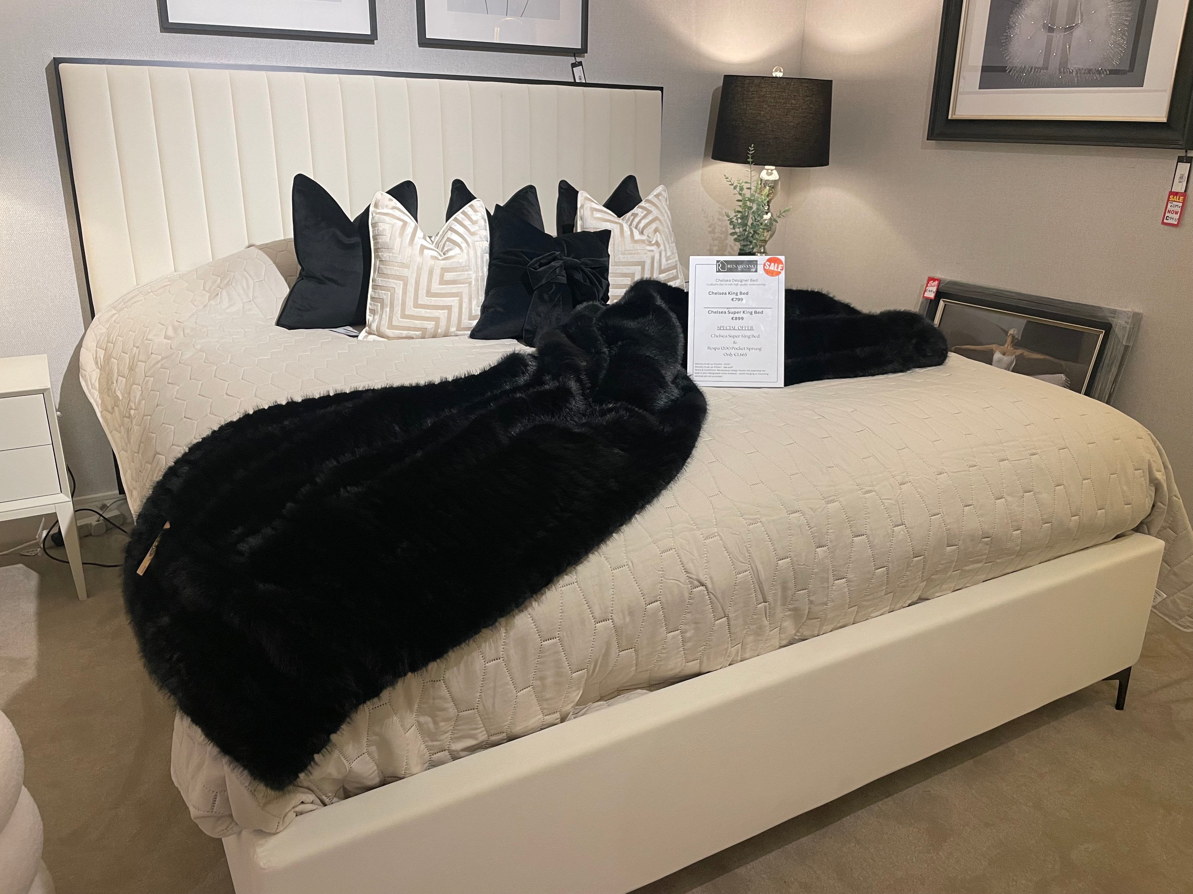 Chelsea Belle designer bed in cream with black trim-Renaissance Design Studio