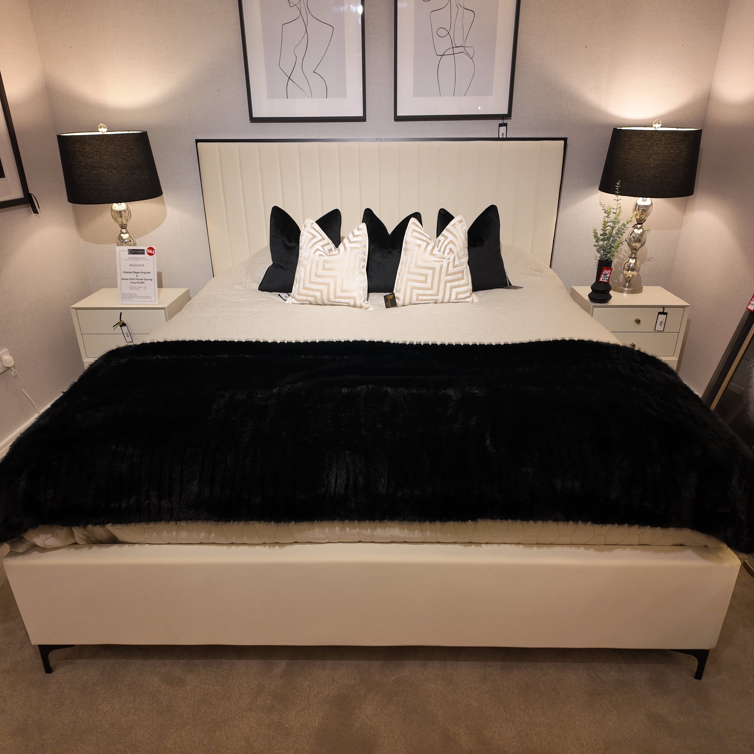 Chelsea Belle designer bed in cream with black trim-Renaissance Design Studio