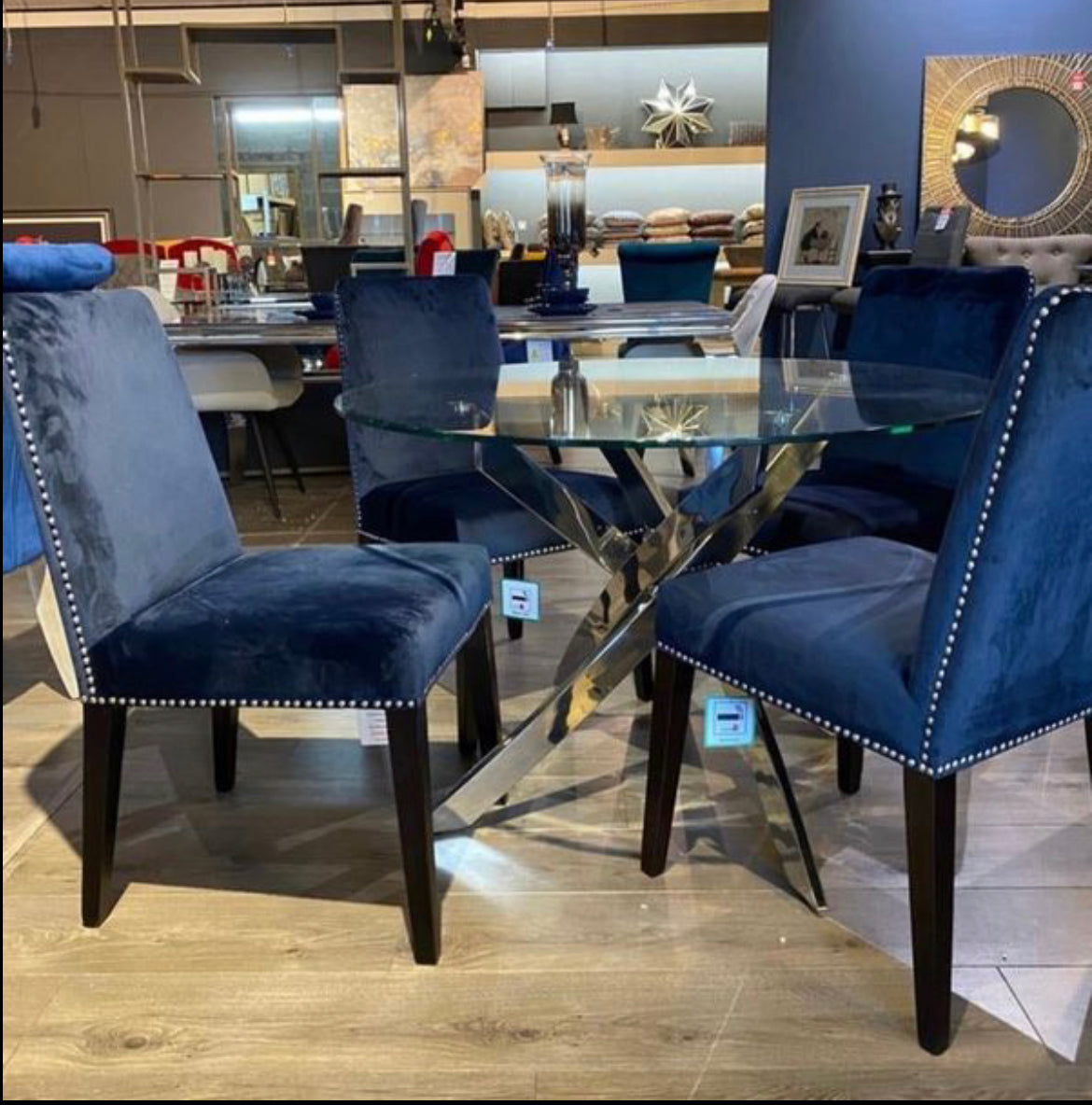 Chelsea Mayfair Dining Chair IN NAVY velvet with stud detail reduced set of 6-Renaissance Design Studio