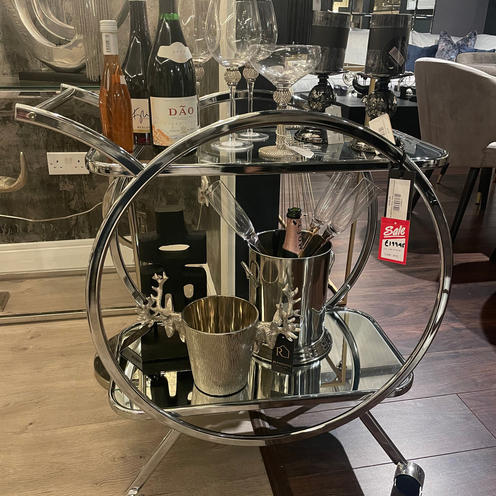 Chrome and Glass Drinks Trolley (boxed ) reduced to clear in box