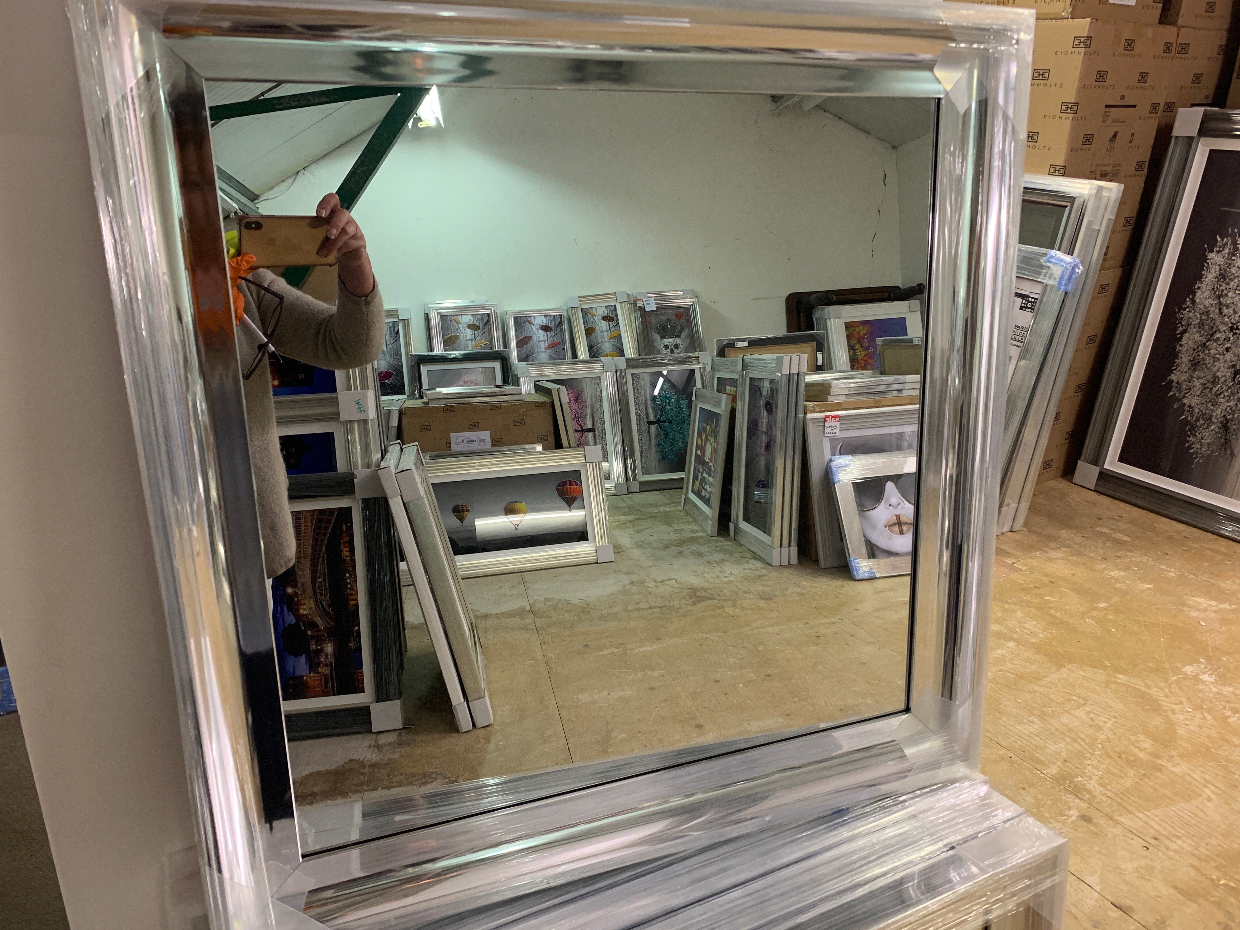 Chrome scoop Sandy framed mirror 75 x 75 cm REDUCED as last one-square mirror-Renaissance Design Studio