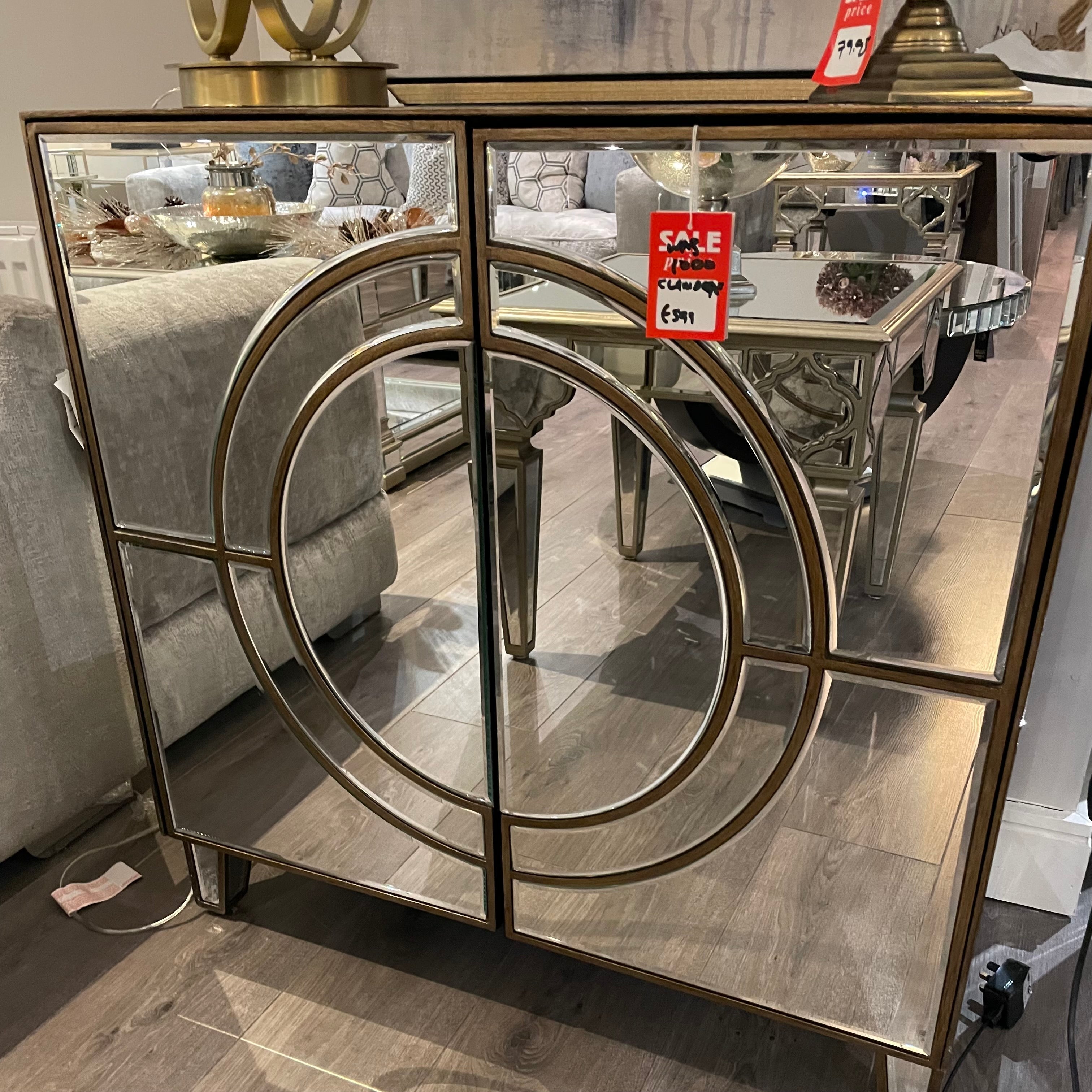 Claridge 2 door fabulous mirrored small sideboard / cabinet . unwrapped as ex display . View and pay Instore only-Renaissance Design Studio