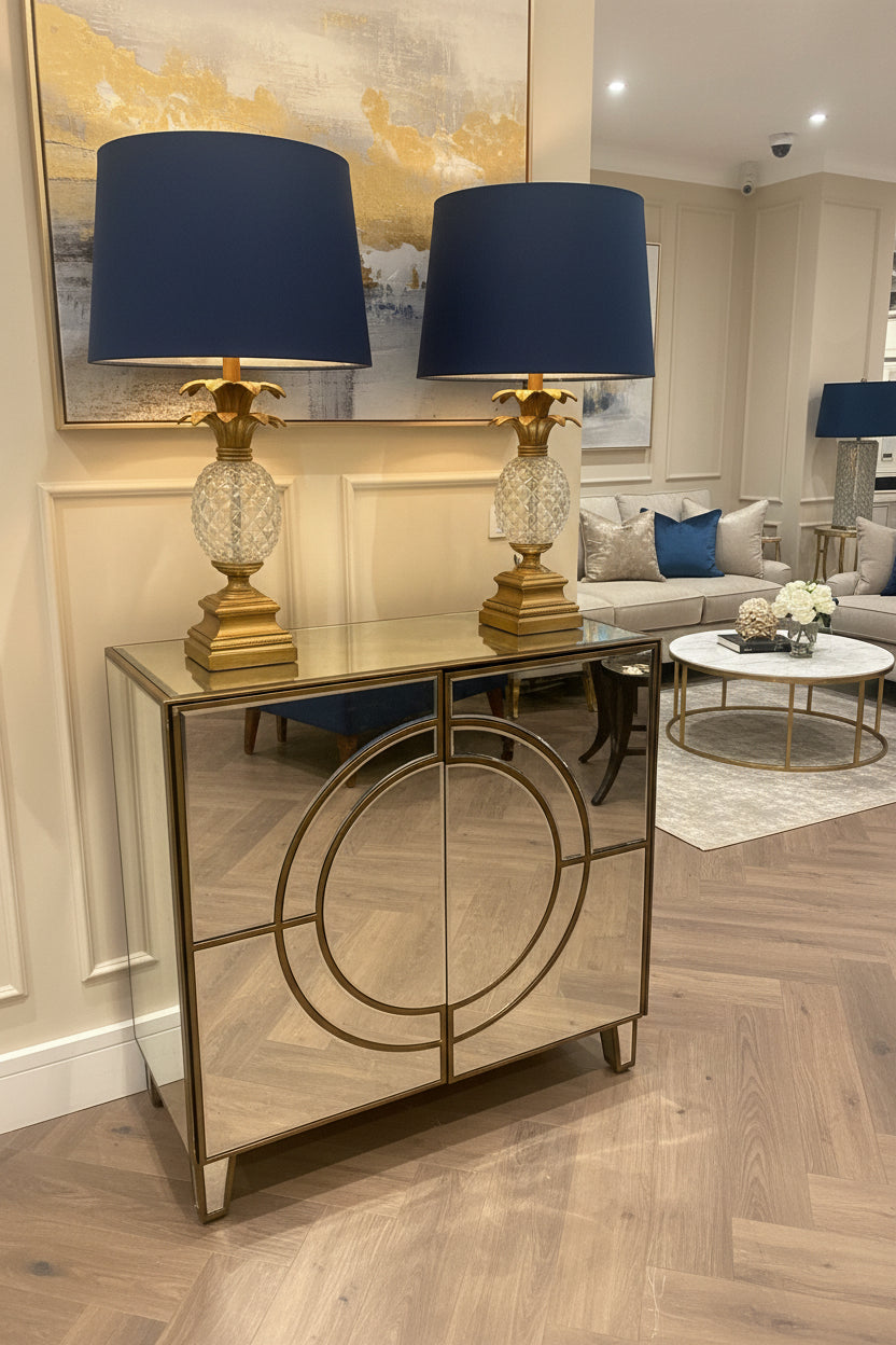 Claridge 2 door fabulous mirrored small sideboard / cabinet . unwrapped as ex display . View and pay Instore only-Renaissance Design Studio