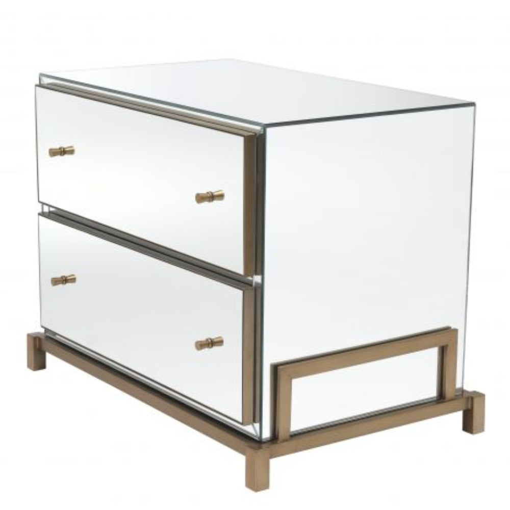 Clarington wide bedside table in brushed brass by Eichholtz