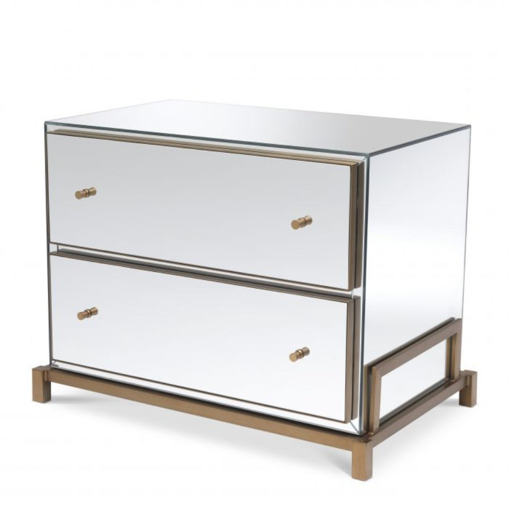 Clarington wide bedside table in brushed brass by Eichholtz
