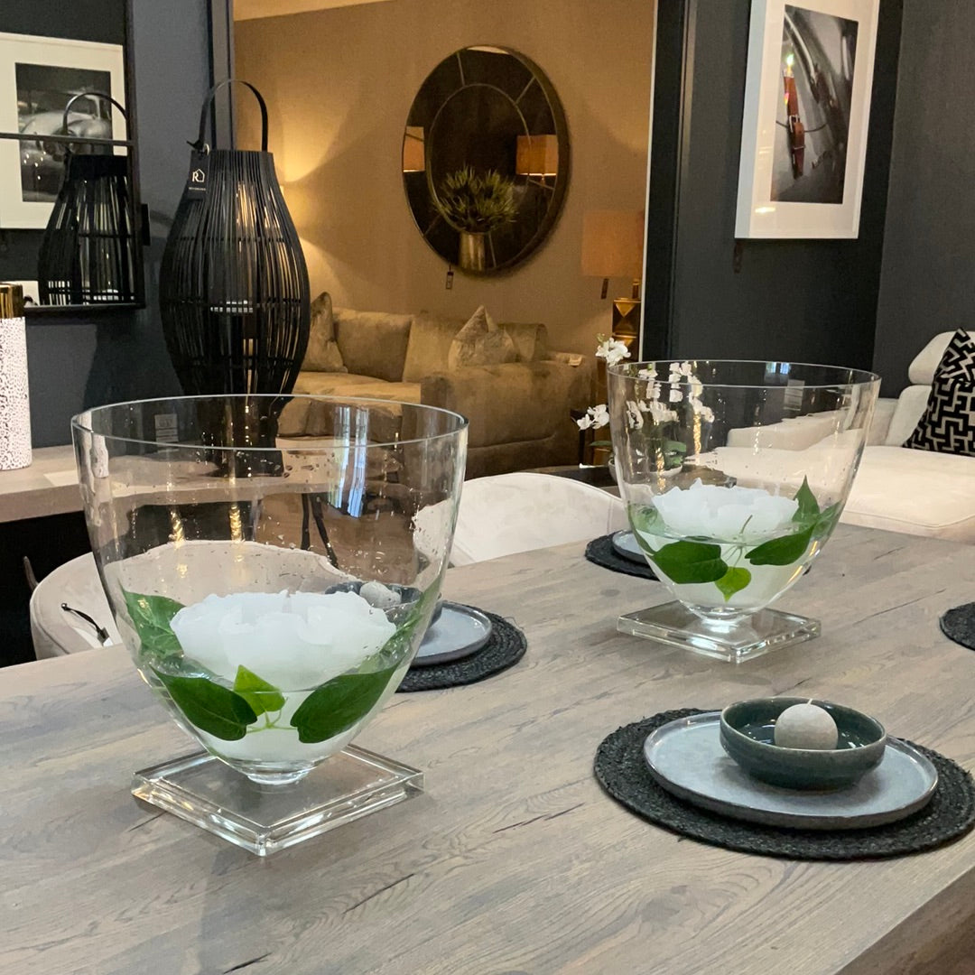 Clear Glass Round Vase on Stand-Renaissance Design Studio