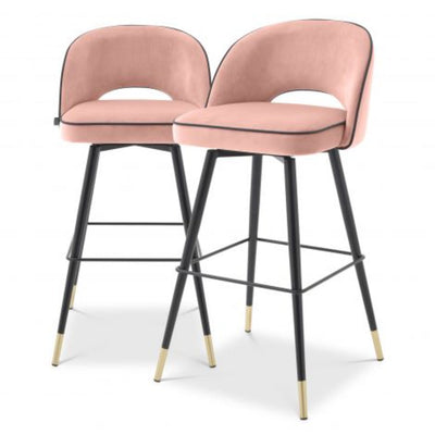 Cliff Bar stool By Eichholtz in Savona Nude reduced  by 30% brass cap on black legs sold in a pair.