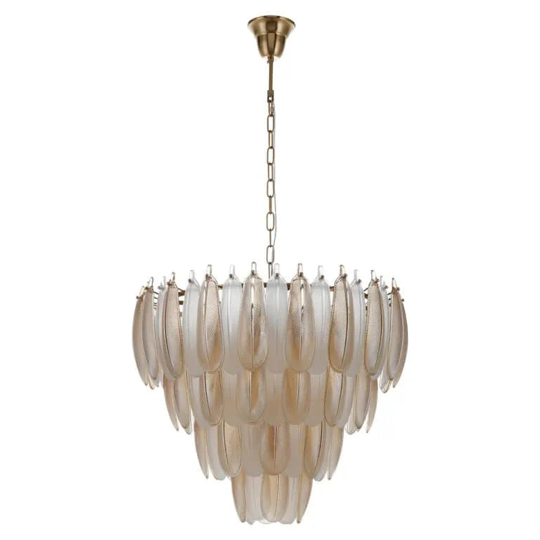 Clodagh Chandelier in white glass and brushed gold 60cm-Chandelier-Renaissance Design Studio