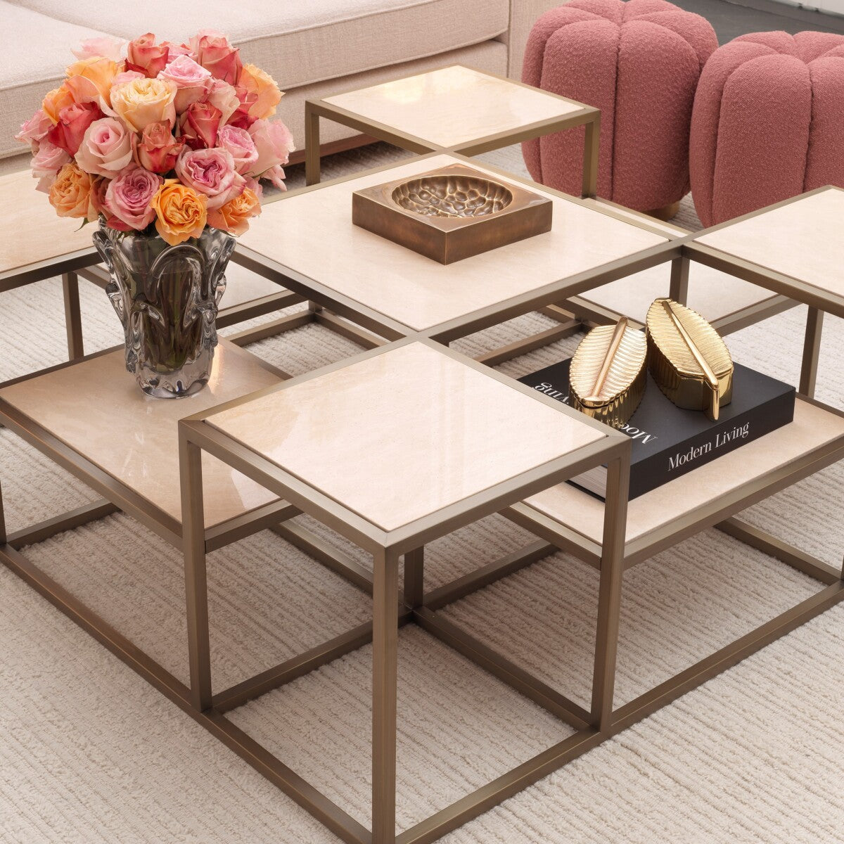 Coffee table Smythson in Travertine marble by Eichholtz-Renaissance Design Studio