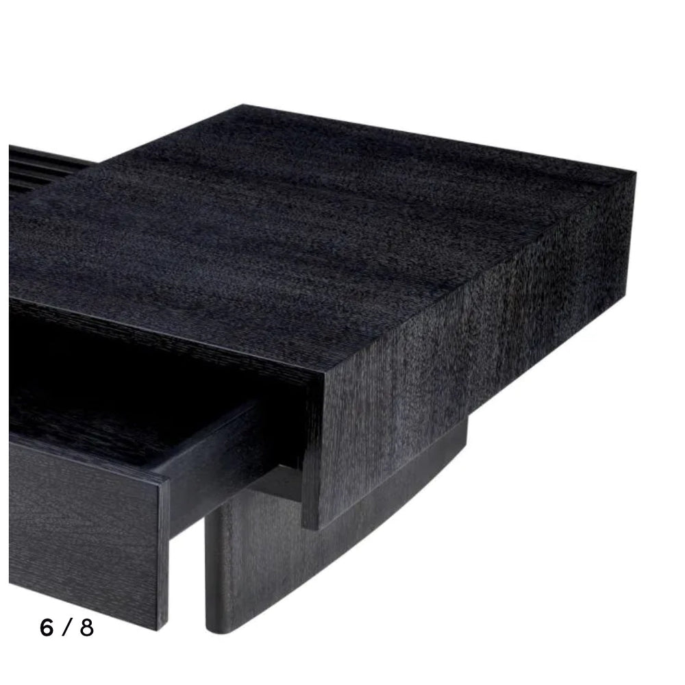 Coffee Table The Crest Charcoal grey oak veneer | smoke glass by Eichholtz