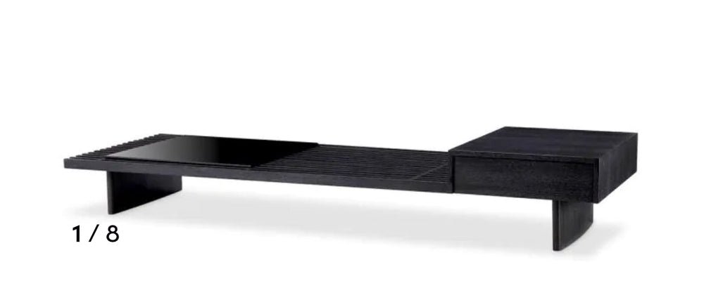 Coffee Table The Crest Charcoal grey oak veneer | smoke glass by Eichholtz