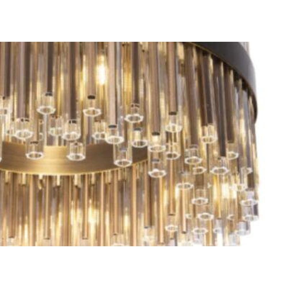 Colmar 80cm chandelier with brushed brass frame and multiple clear glass rods.