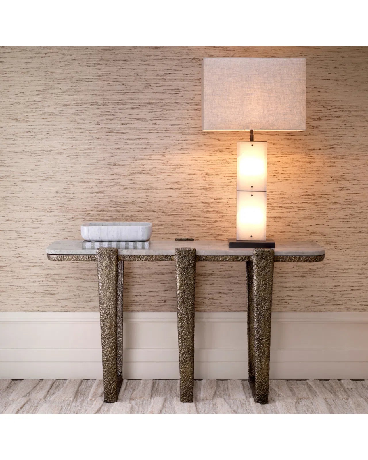 Console Table Orinda Antique brass finish w beige marble topsy Eichholtz-Renaissance Design Studio