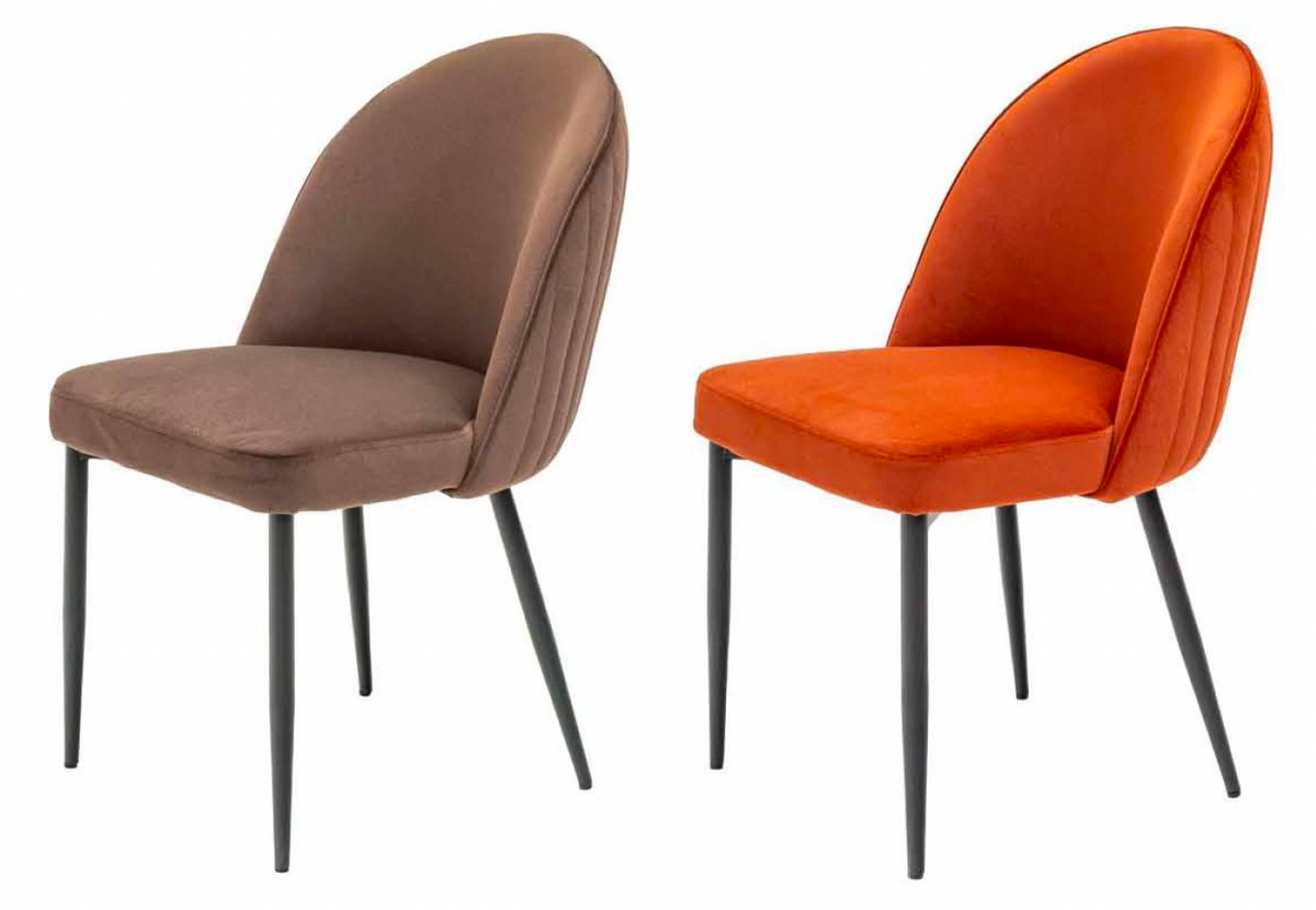 contemporary dining chairs in rust or brown velvet